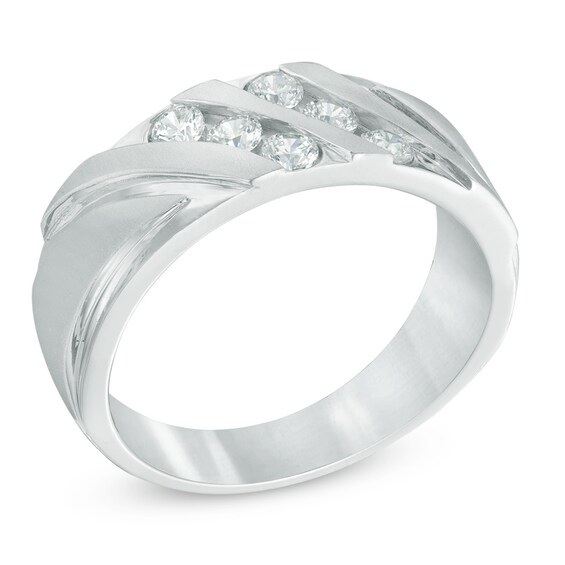 Previously Owned - 1/2 CT. T.w. Diamond Double Row Slant Anniversary Band in 10K White Gold