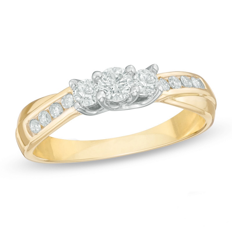 Main Image 1 of Previously Owned - 1/2 CT. T.W. Diamond Past Present Future® Engagement Ring in 10K Gold