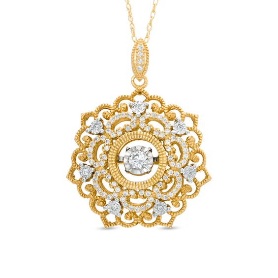 Previously Owned - 1/3 CT. T.w. Diamond Flower with Vintage-Style Scroll Pendant in 10K Gold