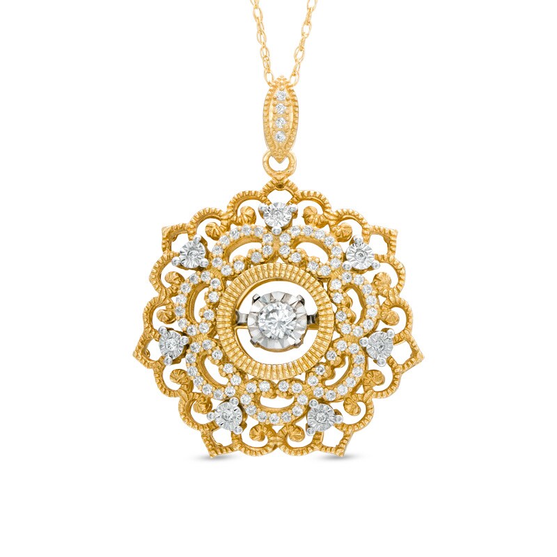 Main Image 1 of Previously Owned - 1/3 CT. T.W. Diamond Flower with Vintage-Style Scroll Pendant in 10K Gold