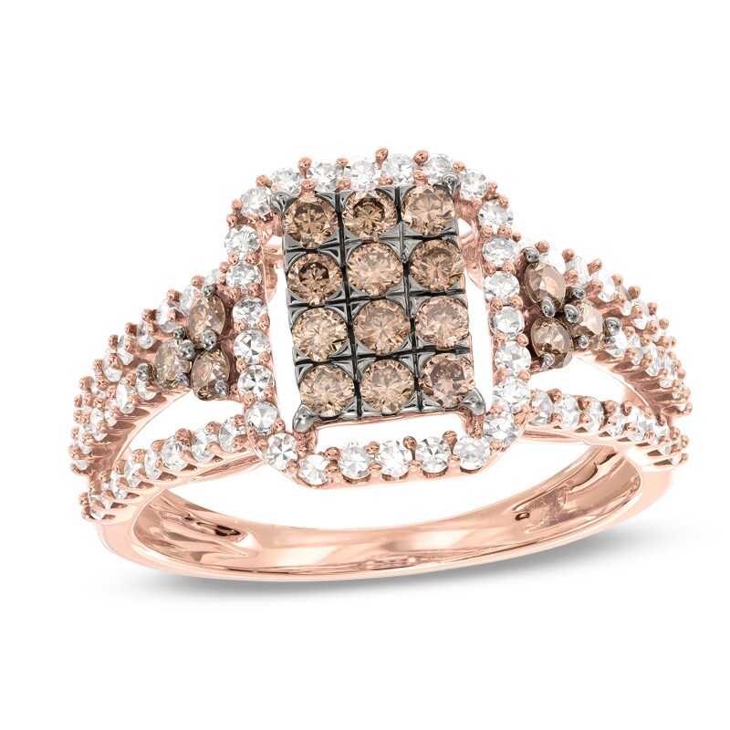 Main Image 1 of Previously Owned - 1 CT. T.W. Champagne and White Diamond Frame Tri-Sides Ring in 10K Rose Gold