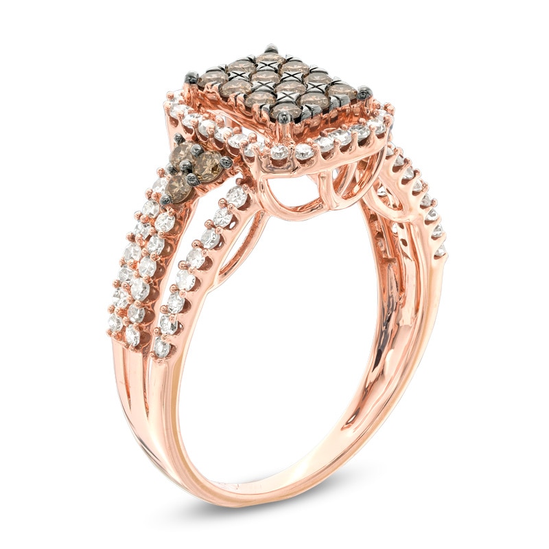 Main Image 2 of Previously Owned - 1 CT. T.W. Champagne and White Diamond Frame Tri-Sides Ring in 10K Rose Gold
