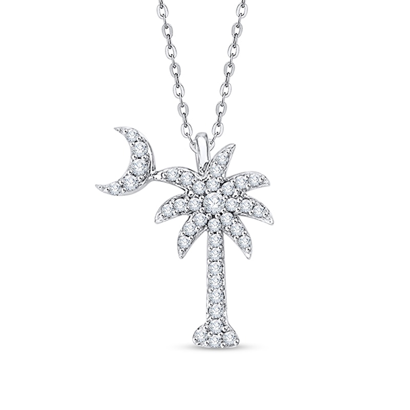 Main Image 1 of Previously Owned - 1/6 CT. T.W. Diamond Crescent Moon Over Palm Tree Pendant in 14K White Gold