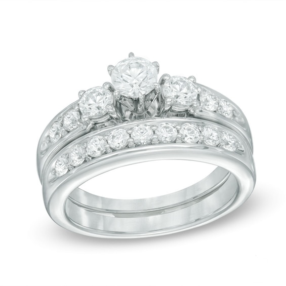 Previously Owned - 1-1/3 CT. T.w. Diamond Past Present Future® Bridal Set in 14K White Gold