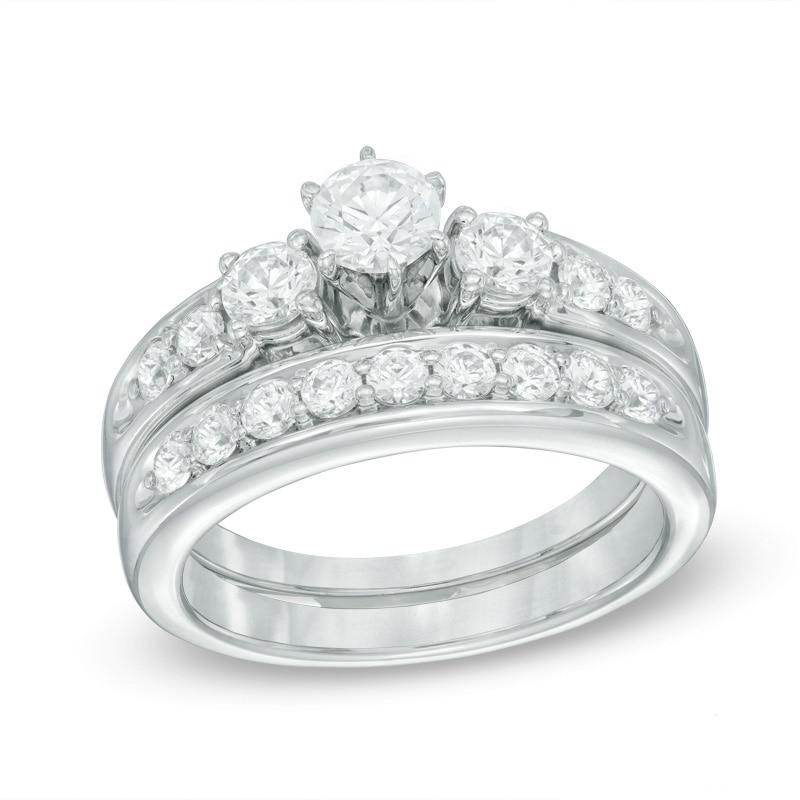 Main Image 1 of Previously Owned - 1-1/3 CT. T.W. Diamond Past Present Future® Bridal Set in 14K White Gold