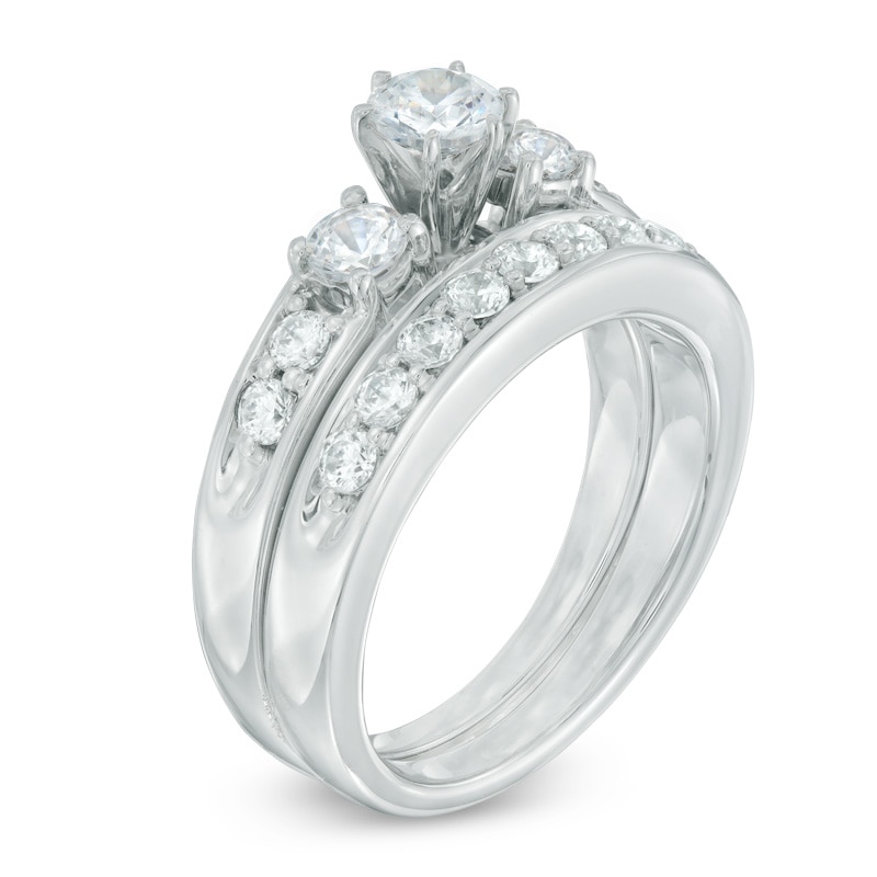 Main Image 2 of Previously Owned - 1-1/3 CT. T.W. Diamond Past Present Future® Bridal Set in 14K White Gold
