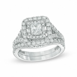 Previously Owned - 1-3/4 CT. T.W. Radiant-Cut Diamond Frame Bridal Set in 14K White Gold