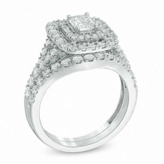 Previously Owned - 1-3/4 CT. T.w. Radiant-Cut Diamond Frame Bridal Set in 14K White Gold