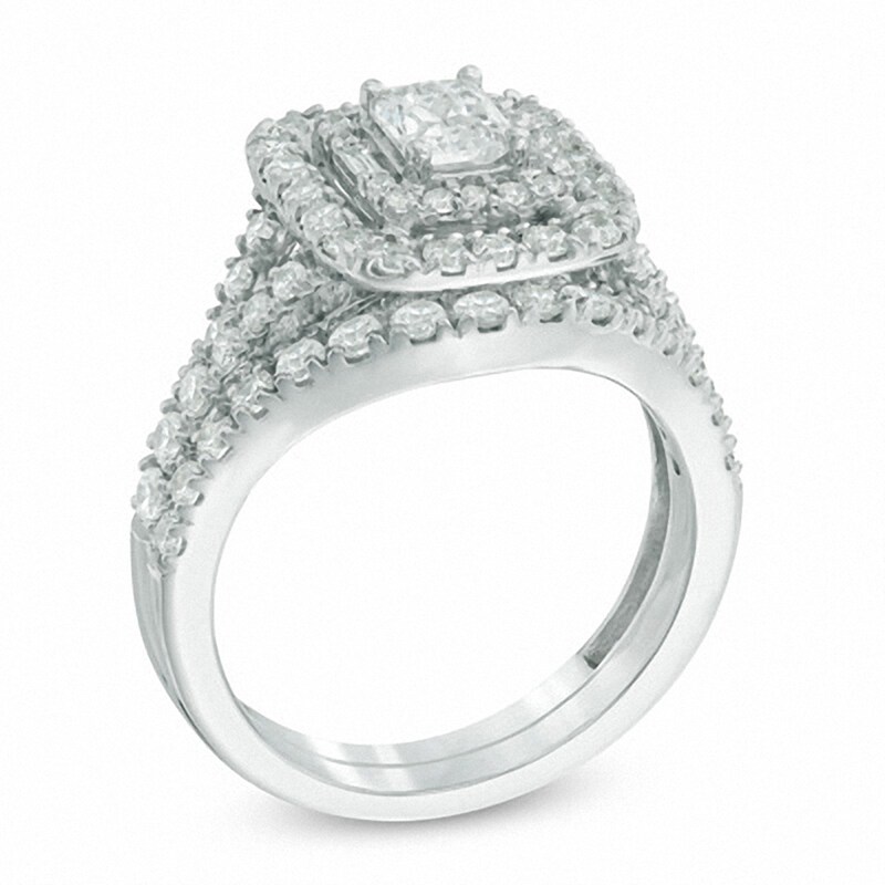 Previously Owned - 1-3/4 CT. T.W. Radiant-Cut Diamond Frame Bridal Set in 14K White Gold