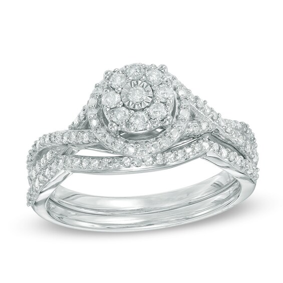 Previously Owned - 1/3 CT. T.w. Composite Diamond Frame Twist Bridal Set in 10K White Gold