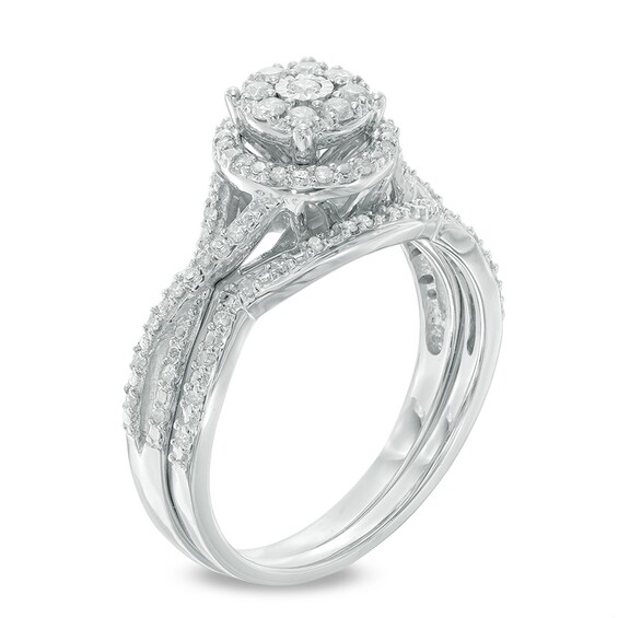 Previously Owned - 1/3 CT. T.w. Composite Diamond Frame Twist Bridal Set in 10K White Gold