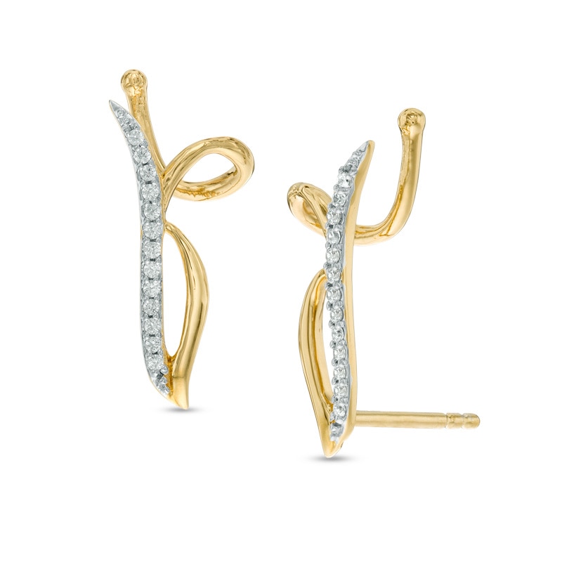Main Image 1 of Previously Owned - 1/10 CT. T.W. Diamond Curved Crawler Earrings in 10K Gold