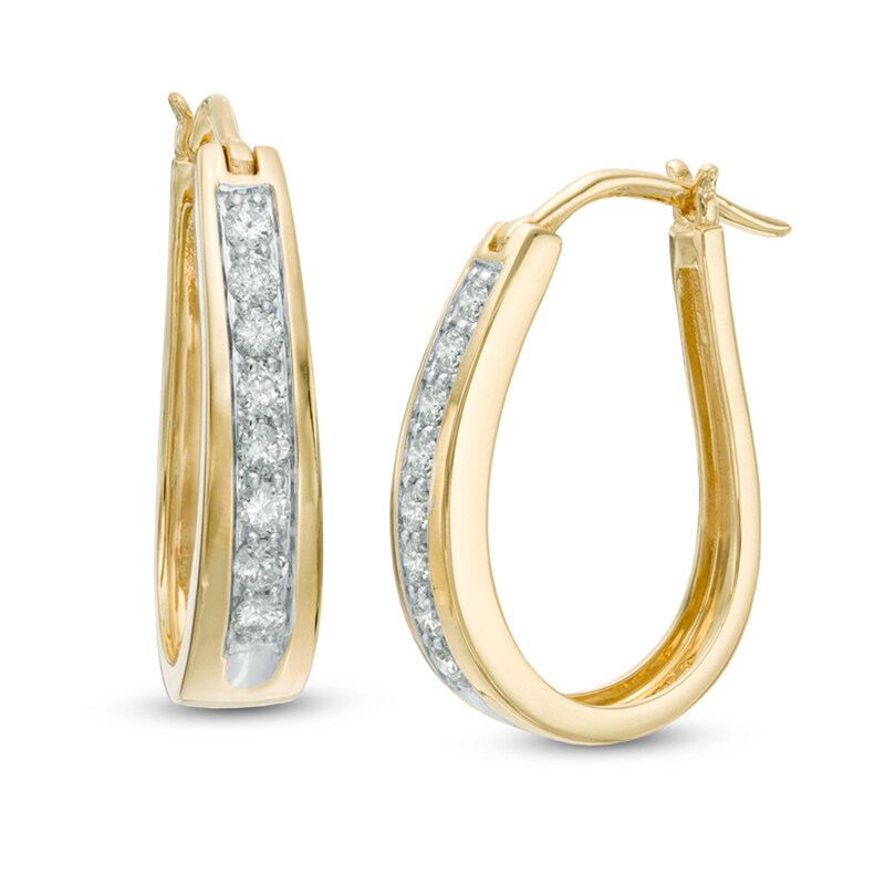 Main Image 1 of Previously Owned - 1/2 CT. T.W. Diamond Oval Hoop Earrings in 14K Gold
