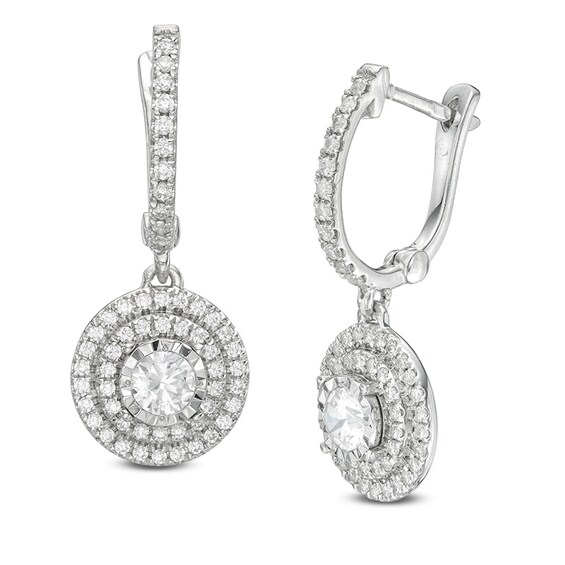 Previously Owned - 1/2 CT. T.w. Diamond Double Frame Drop Earrings in 10K White Gold
