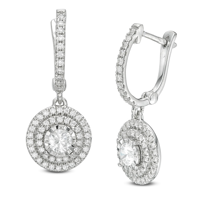 Main Image 1 of Previously Owned - 1/2 CT. T.W. Diamond Double Frame Drop Earrings in 10K White Gold