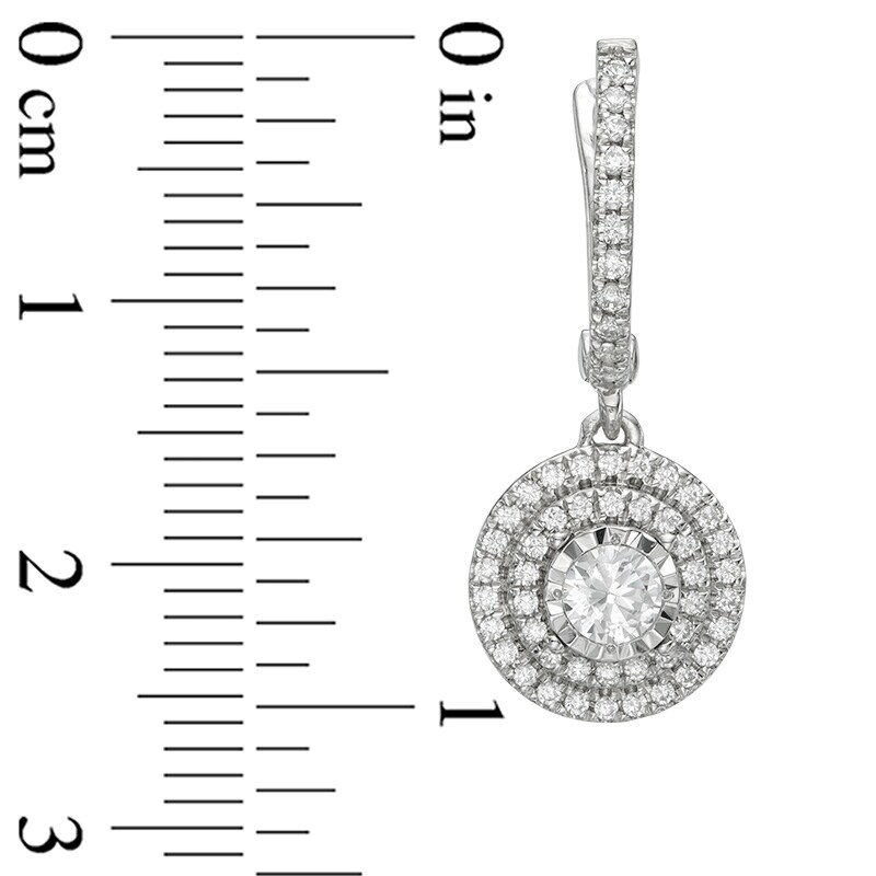 Main Image 2 of Previously Owned - 1/2 CT. T.W. Diamond Double Frame Drop Earrings in 10K White Gold