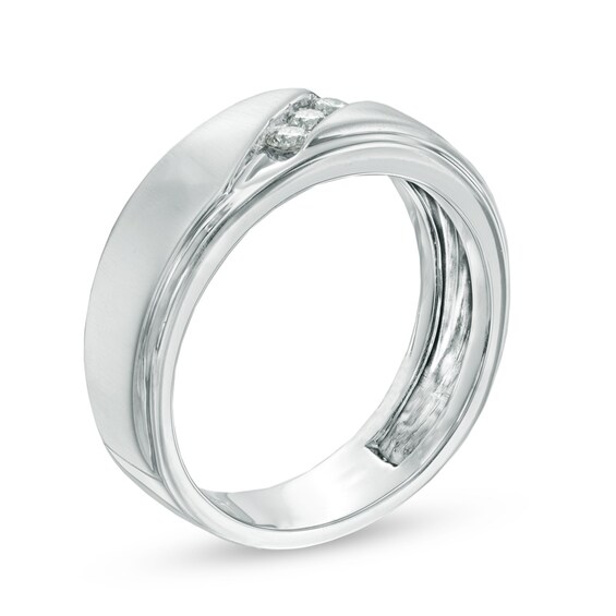 Previously Owned - 1/3 CT. T.w. Diamond Three Stone Slant Wedding Band in 10K White Gold