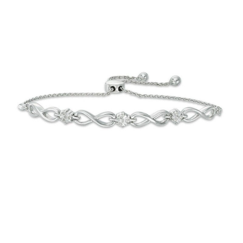 Main Image 1 of Previously Owned - Diamond Accent Triple Infinity Bolo Bracelet in Sterling Silver - 9.5"