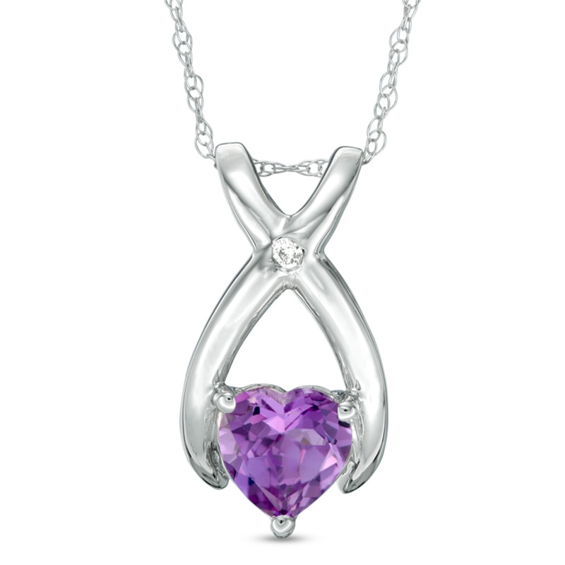 Previously Owned - 6.0mm Heart-Shaped Lab-Created Alexandrite and Diamond Accent Wishbone Pendant in 10K White Gold