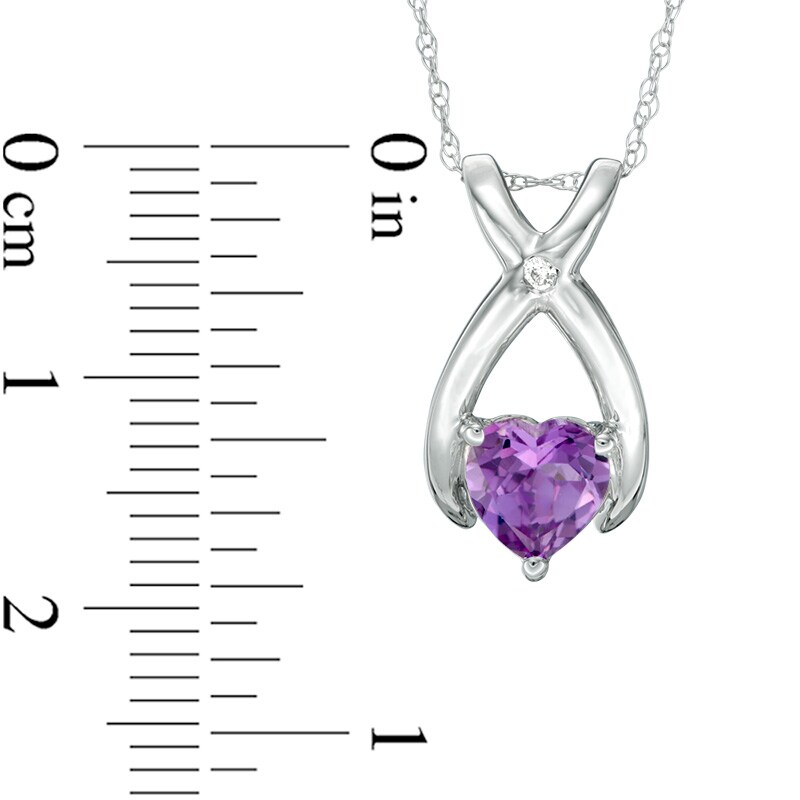 Main Image 2 of Previously Owned - 6.0mm Heart-Shaped Lab-Created Alexandrite and Diamond Accent Wishbone Pendant in 10K White Gold
