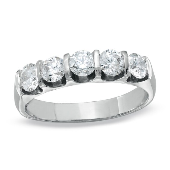 Previously Owned - 1 CT. T.w. Diamond Bar-Set Five Stone Bar Band in 14K White Gold