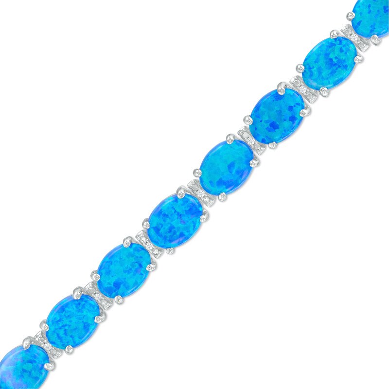 Main Image 1 of Previously Owned - Oval Lab-Created Blue Opal and White Sapphire Bracelet in Sterling Silver - 7.5"