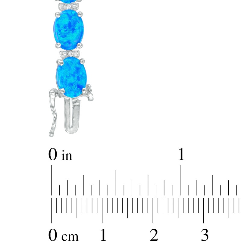 Main Image 2 of Previously Owned - Oval Lab-Created Blue Opal and White Sapphire Bracelet in Sterling Silver - 7.5"