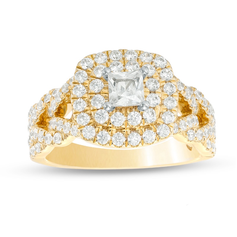 Main Image 1 of Previously Owned - Love's Destiny by Zales 1-1/2 CT. T.W. Princess-Cut Diamond Frame Engagement Ring in 14K Gold