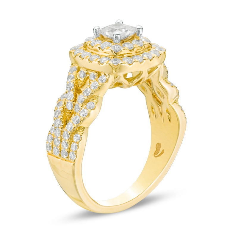 Main Image 2 of Previously Owned - Love's Destiny by Zales 1-1/2 CT. T.W. Princess-Cut Diamond Frame Engagement Ring in 14K Gold