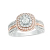 Thumbnail Image 1 of Previously Owned - 1 CT. T.W. Diamond Triple Cushion Frame Multi-Row Engagement Ring in 14K Two-Tone Gold