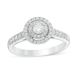 Previously Owned - 1/2 CT. T.W. Diamond Double Frame Tiered Engagement Ring in 14K White Gold