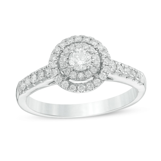 Previously Owned - 1/2 CT. T.w. Diamond Double Frame Tiered Engagement Ring in 14K White Gold