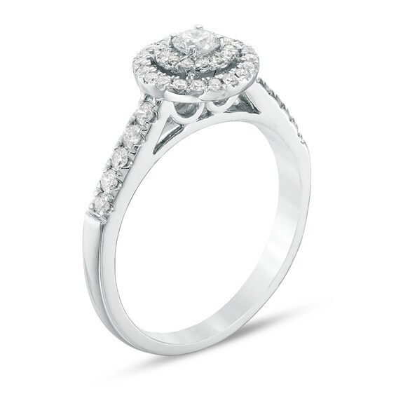 Previously Owned - 1/2 CT. T.w. Diamond Double Frame Tiered Engagement Ring in 14K White Gold