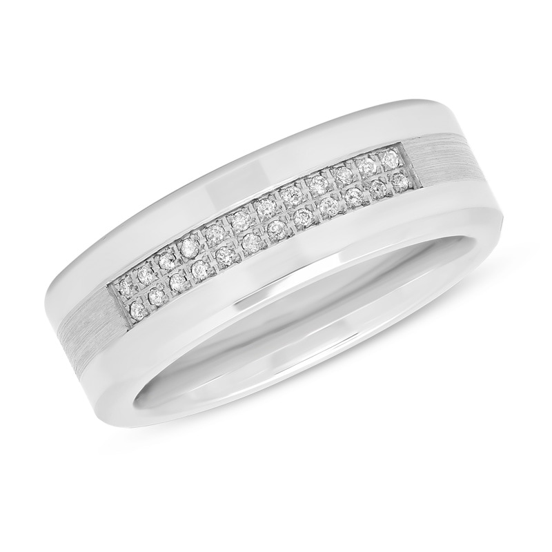 Main Image 1 of Previously Owned - 1/8 CT. T.W. Diamond Two Row Wedding Band in Stainless Steel and Cobalt