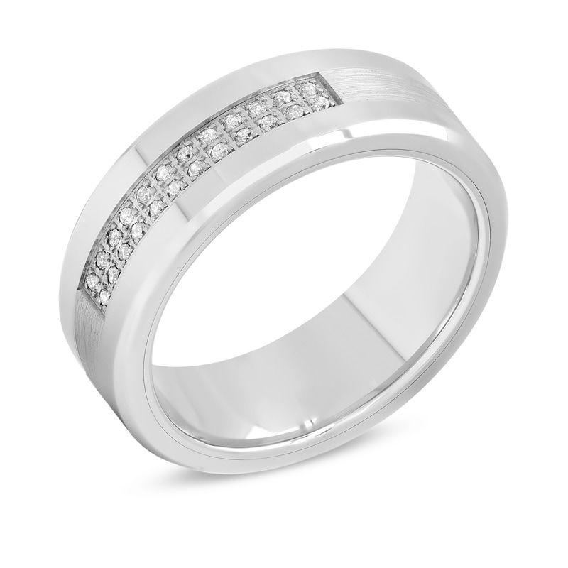 Main Image 2 of Previously Owned - 1/8 CT. T.W. Diamond Two Row Wedding Band in Stainless Steel and Cobalt