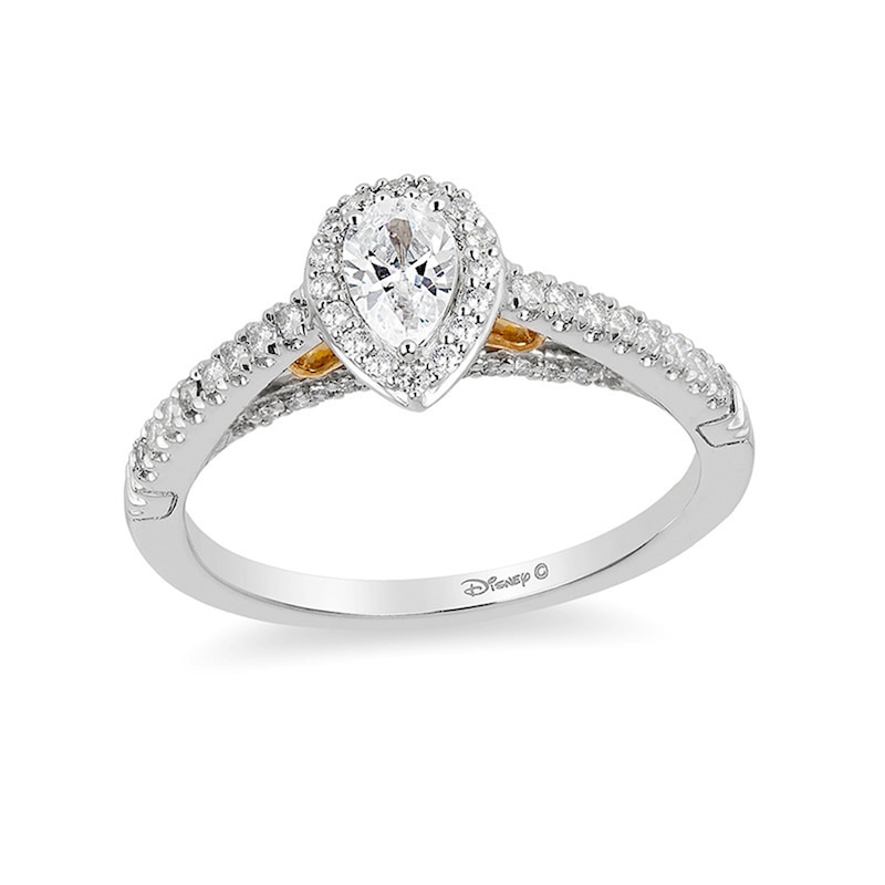 Main Image 1 of Previously Owned - Enchanted Disney Merida 1/2 CT. T.W. Pear-Shaped Diamond Frame Engagement Ring in 14K Two-Tone Gold