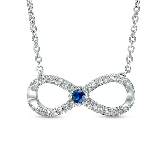 Previously Owned - Vera Wang Love Collection 1/6 CT. T.w. Diamond and Blue Sapphire Infinity Necklace - 19"