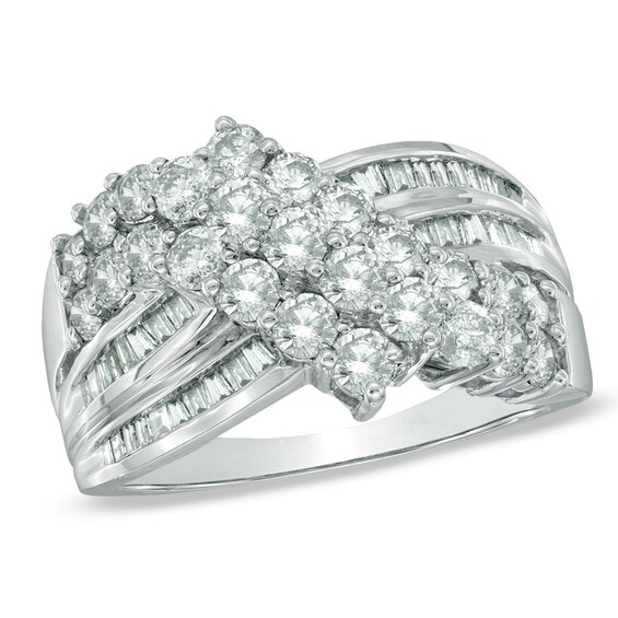 Previously Owned - 2 CT. T.w. Diamond Cluster Crossover Ring in 10K White Gold