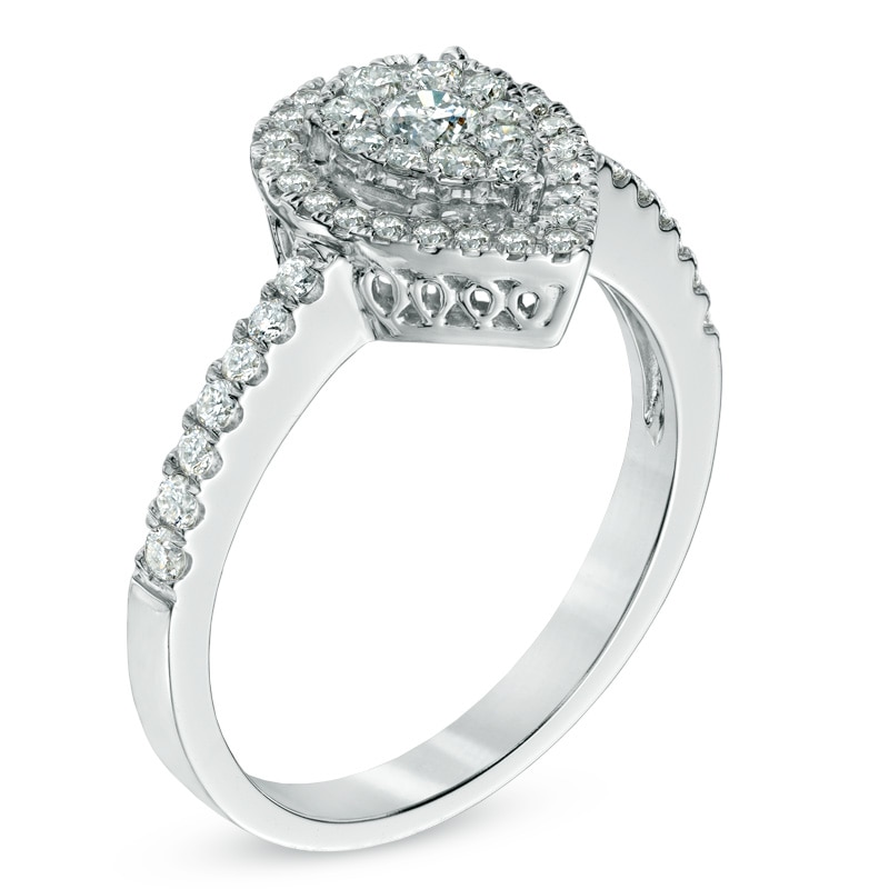 Main Image 2 of Previously Owned - 1/2 CT. T.W. Diamond Teardrop Frame Engagement Ring in 10K White Gold