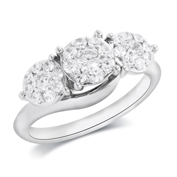 Previously Owned - 1 CT. T.w. Diamond Cluster Three Stone Engagement Ring in 14K White Gold