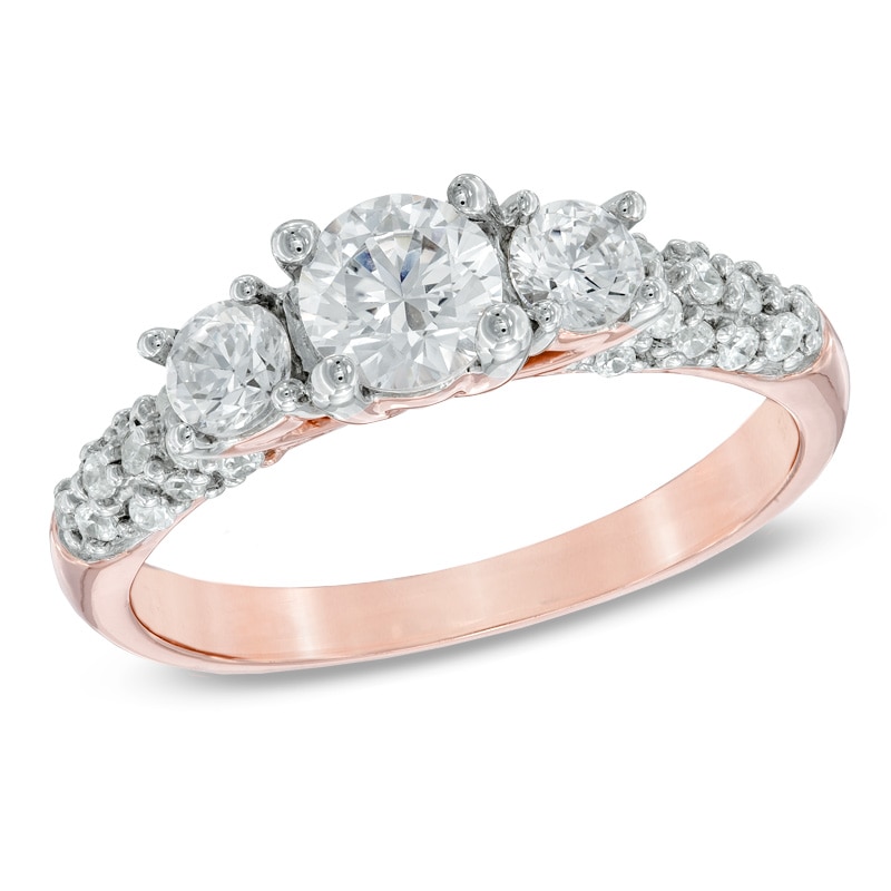 Main Image 1 of Previously Owned - 1 CT. T.W. Diamond Three Stone Engagement Ring in 14K Rose Gold