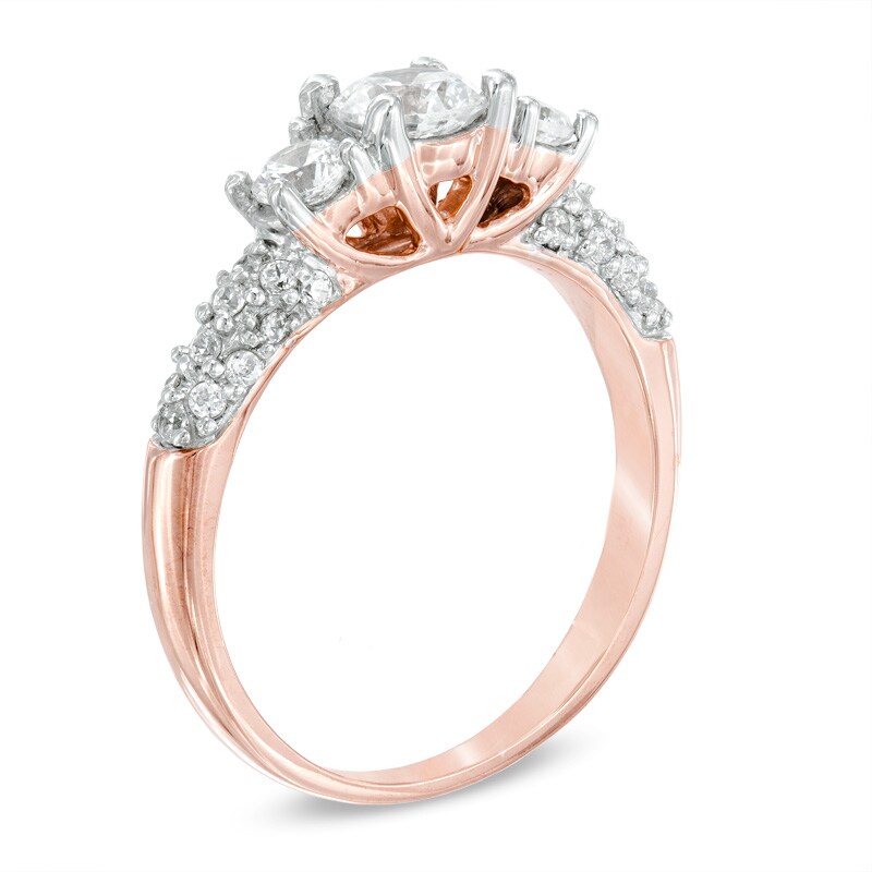 Main Image 2 of Previously Owned - 1 CT. T.W. Diamond Three Stone Engagement Ring in 14K Rose Gold