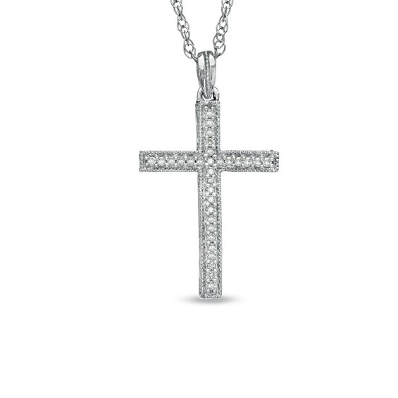 Previously Owned - 1/10 CT. T.w. Diamond Cross Pendant in Sterling Silver