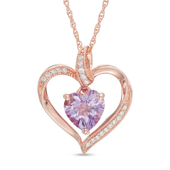 Previously Owned - Rose de France Amethyst and Lab-Created Sapphire Pendant in Sterling Silver with 14K Rose Gold Plate