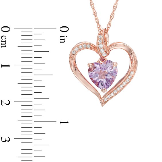 Previously Owned - Rose de France Amethyst and Lab-Created Sapphire Pendant in Sterling Silver with 14K Rose Gold Plate