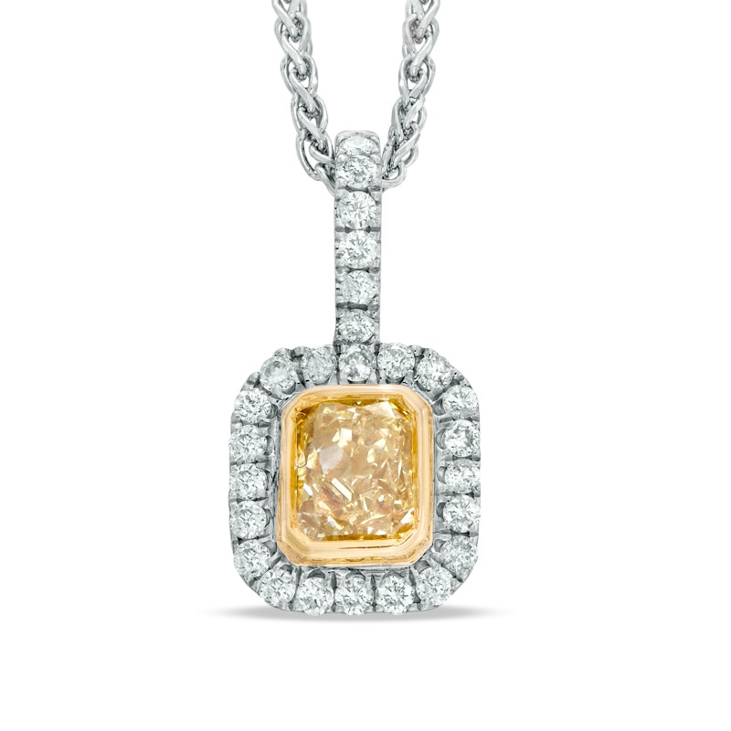 Main Image 1 of Previously Owned - 5/8 CT. T.W. Enhanced Yellow and White Diamond Frame Pendant in 14K White Gold