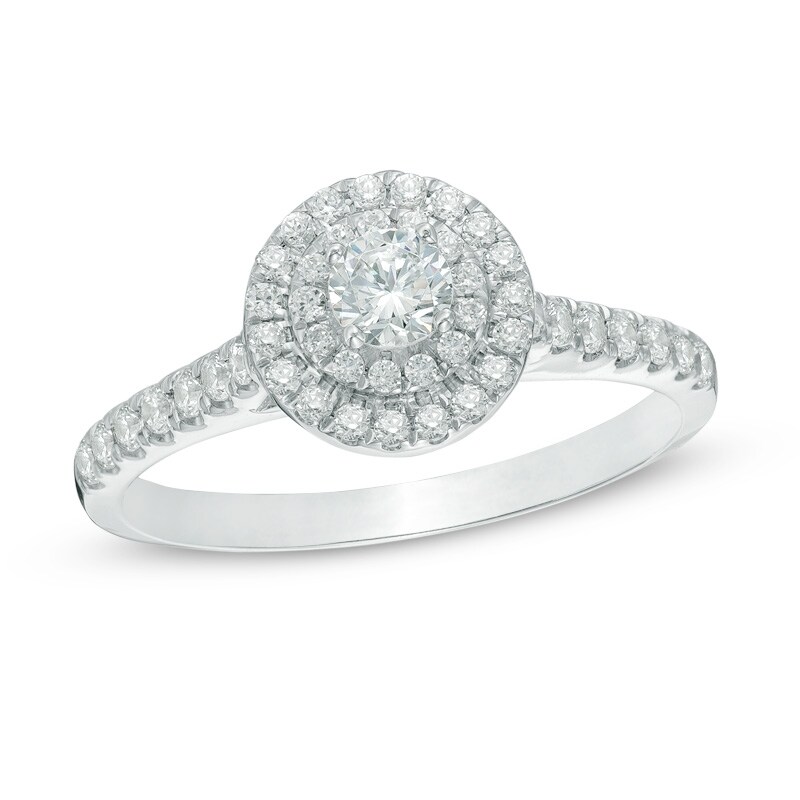 Main Image 1 of Previously Owned - 1/2 CT. T.W. Diamond Double Frame Engagement Ring in 10K White Gold