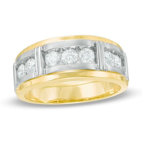 Previously Owned - 1/2 CT. T.w. Diamond Seven Stone Bar Wedding Band in 10K Two-Tone Gold