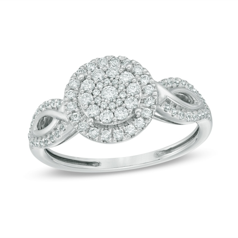 Main Image 1 of Previously Owned - 1/2 CT. T.W. Multi-Diamond Twist Shank Ring in 10K White Gold