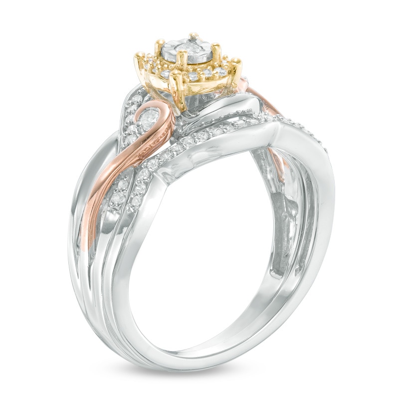 Main Image 2 of Previously Owned - 1/3 CT. T.W. Diamond Frame Swirl Bridal Set in Sterling Silver and 10K Two-Tone Gold